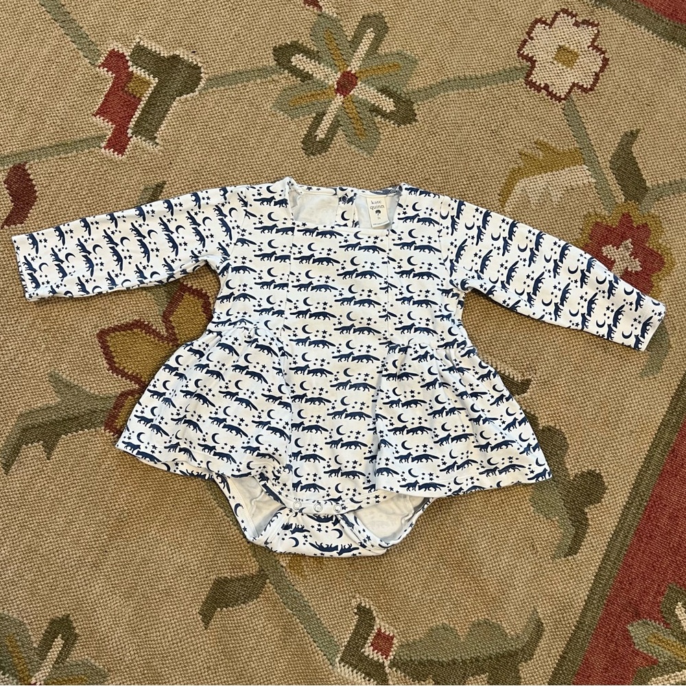 Kate Quinn White Dress with Navy Fox & Moon Print 2T